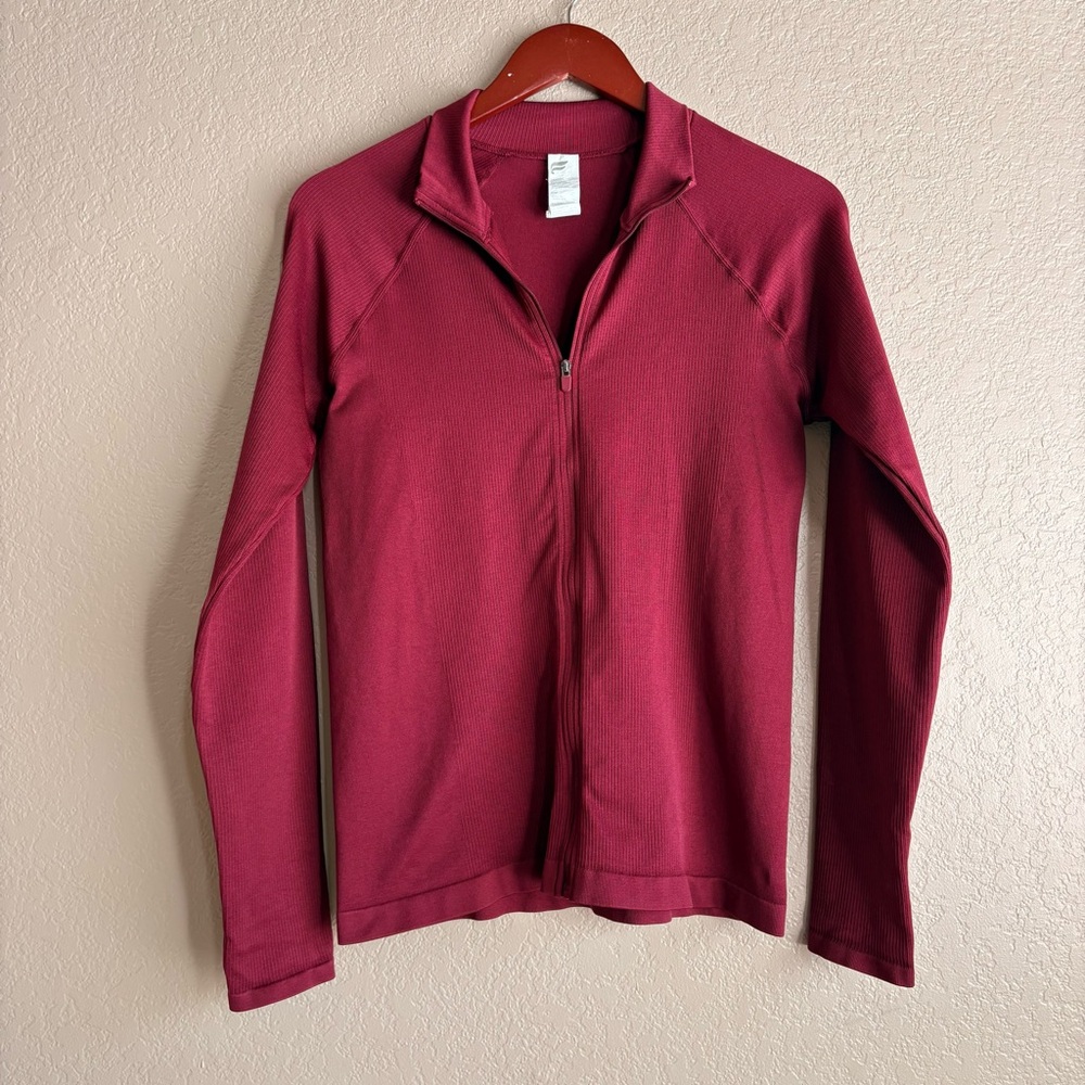Fabletics Black Cherry Ribbed Full Zip Jacket Siz… - image 1